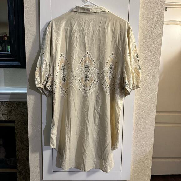 NWT 7 FOR ALL MANKIND Puff Sleeve Embroidered Tunic Top Beige Medium Oversized - Picture 4 of 10